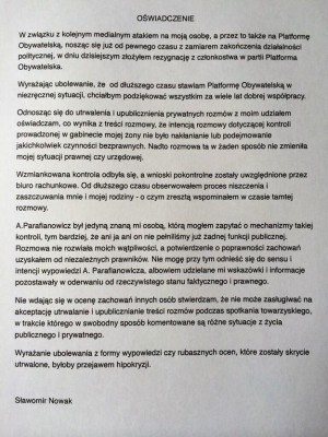 Nowak oswiadczenie