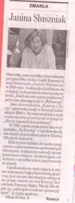 Wspomnienie Jani Słuszniak o