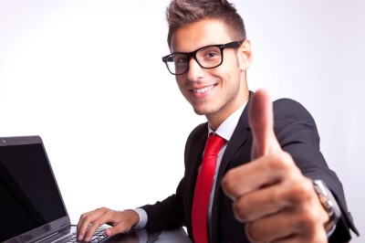 business man working and showing ok