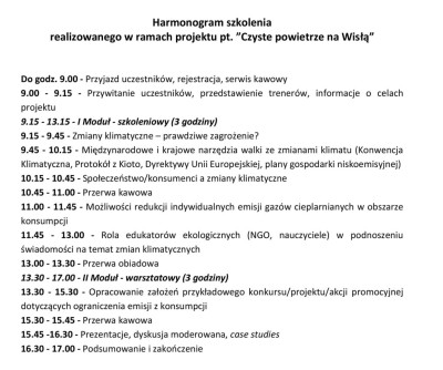 Harmonogram szkolenia